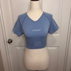 Alphalete Women's Small Athletics Blue Short Sleeve Cropped Top Workout Gym
